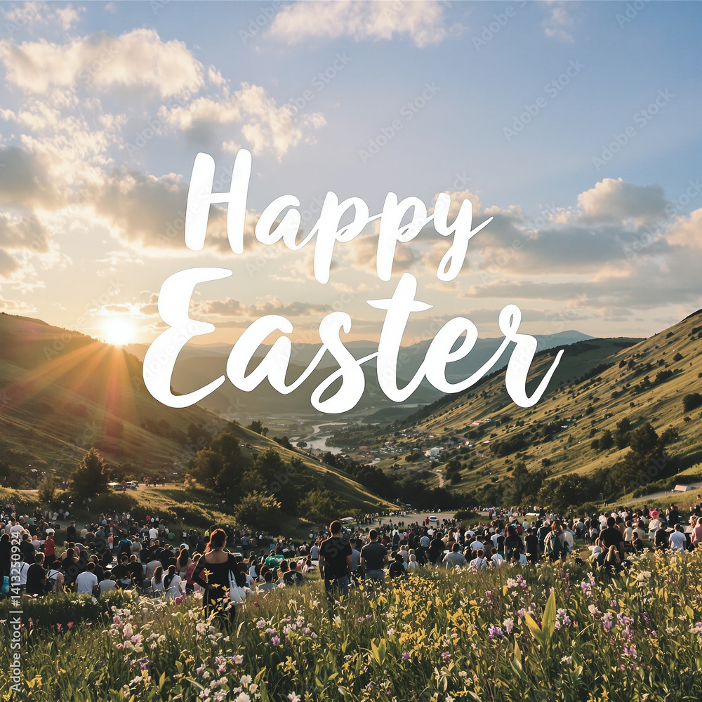 Easter Sunrise Gathering in a Serene Valley