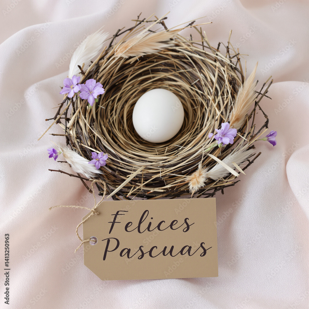 Elegant Rustic Easter Nest Arrangement with Purple Flowers
