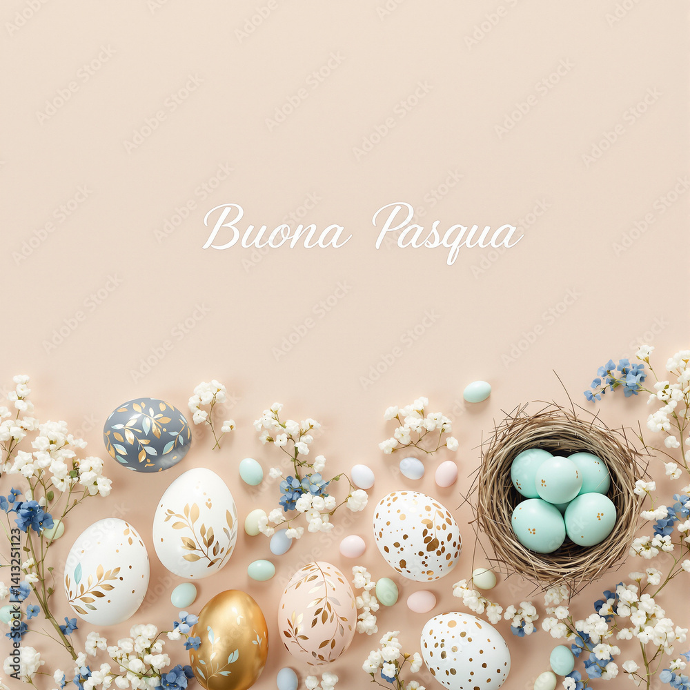Elegant Pastel Easter Celebration with Decorative Eggs
