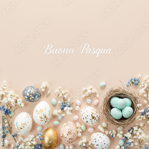 Obraz na płótnie Elegant Pastel Easter Celebration with Decorative Eggs w salonie