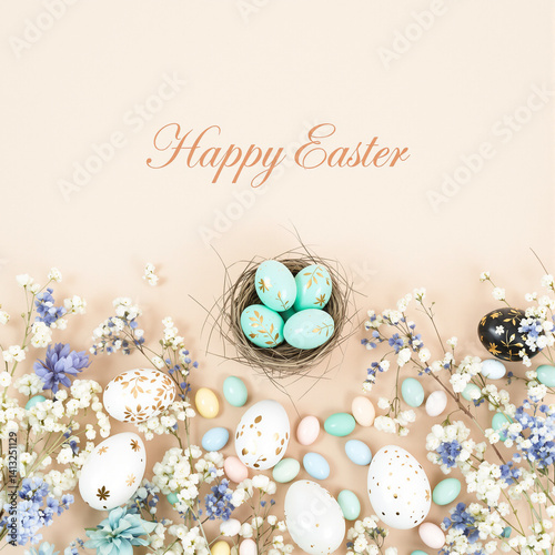 Obraz na płótnie Elegant Pastel Easter Decor with Botanical Accents w salonie