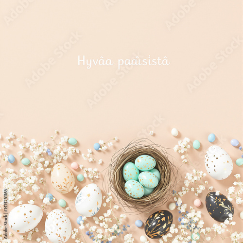 Obraz na płótnie Elegant Pastel Easter Decoration with Botanical Accents w salonie