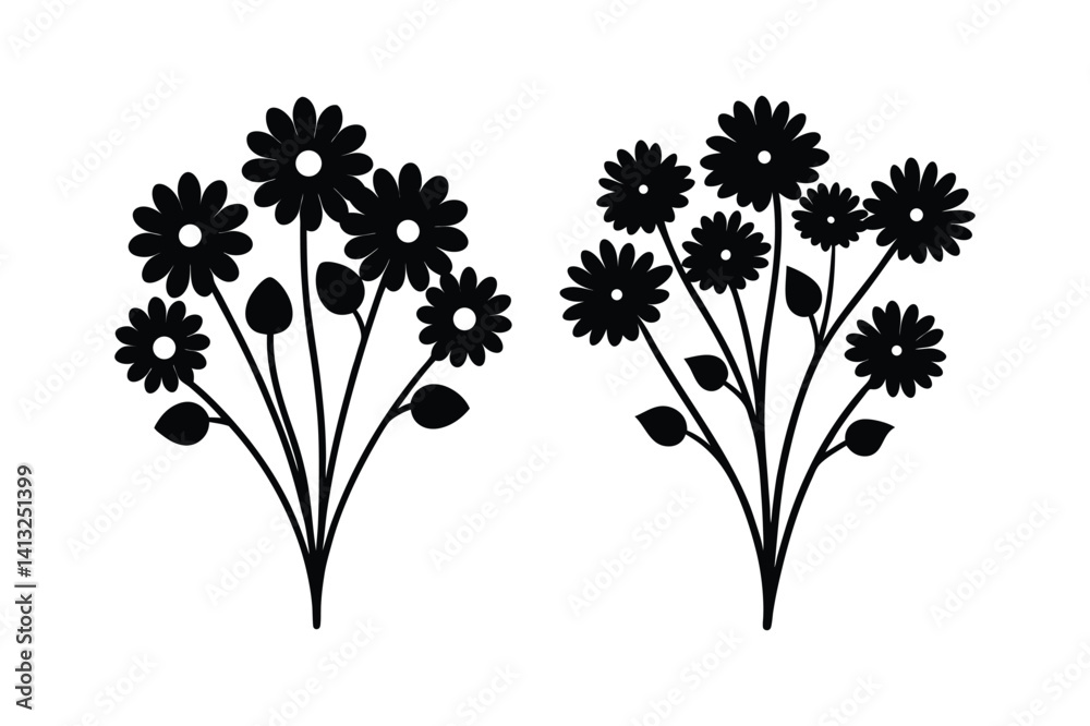 Obraz premium Chamomile flower Silhouette vector bundle