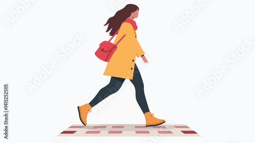 Little Girl's First Steps: A Journey Begins. Flat vector illustration of a child taking her first   