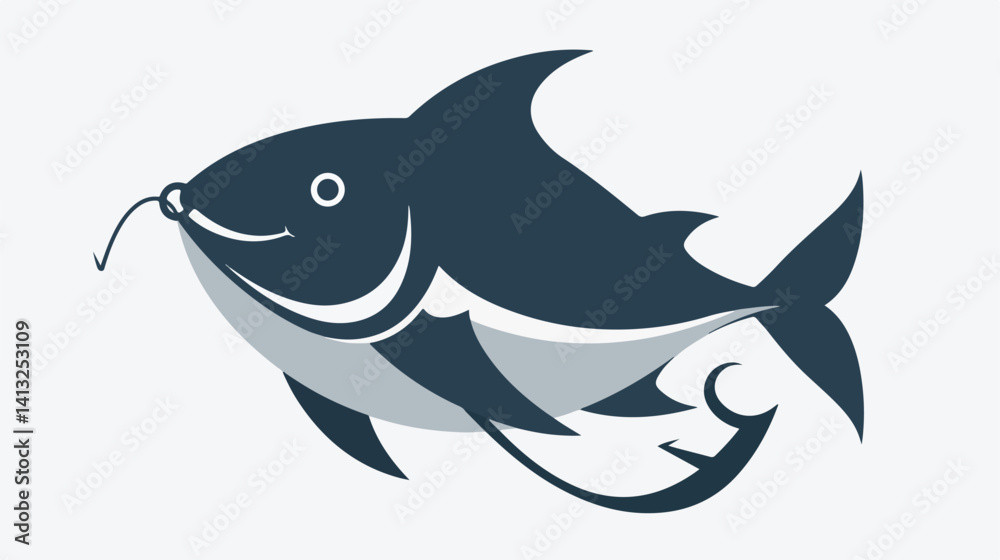 Fototapeta premium Caught! Fish on Hook Line Icon: Perfect for Web, Mobile, and Infographics. Clean design, simple 