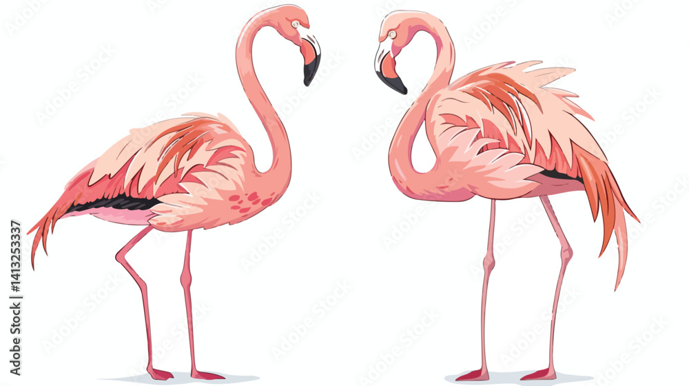 Obraz premium Charming Flamingo Character: Long Legs, Bird Vector Illustration. Perfect for kids' books, greeting 