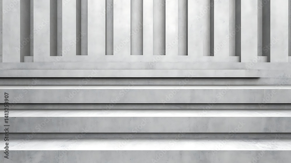 Fototapeta premium Minimalist Concrete Architecture Featuring Steps and Geometric Balustrade