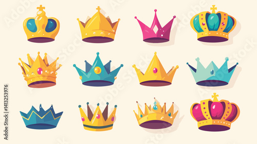 Modern Flat Crown Icons: Elegant Long Shadow Design Set for Branding, Websites, and Apps ui ux king 