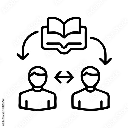 Knowledge sharing and transfer between people with book and arrows concept illustration vector