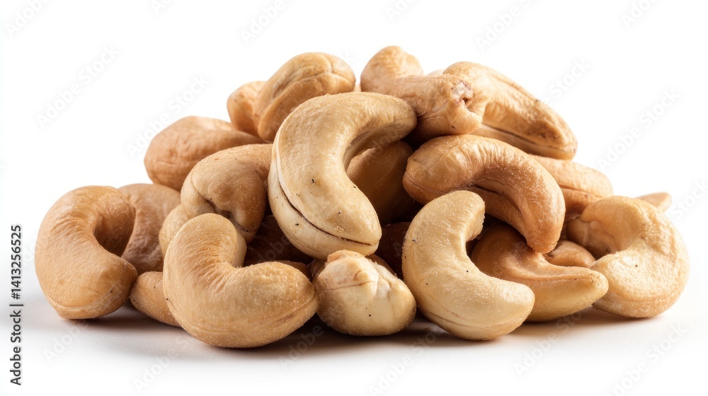 Pile of Cashew Nuts Ready to Eat on White Background Pile of Cashew Nuts Ready to Eat on White Background
