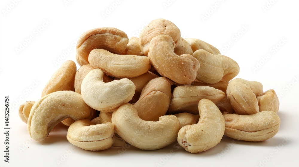 Pile of Cashew Nuts on White Background Raw Vegan Snack Pile of Cashew Nuts on White Background Raw Vegan Snack