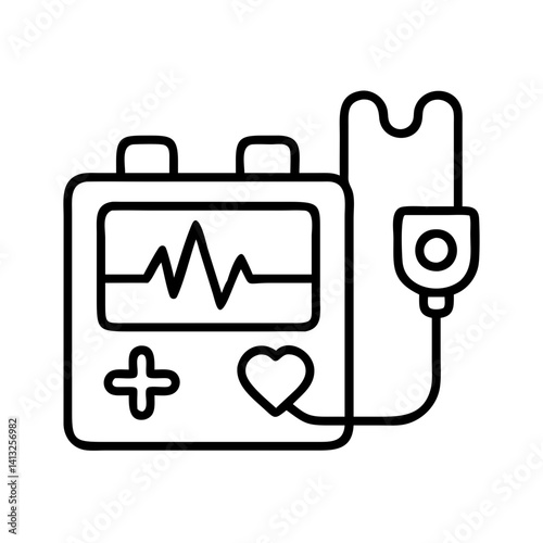 Vector illustration of defibrillator machine with ekg monitor and iv drip bag icon design