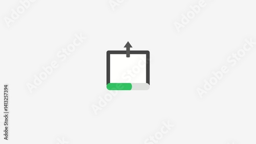 An intuitive render/export icon showing an arrow coming out of a box with a progress bar.