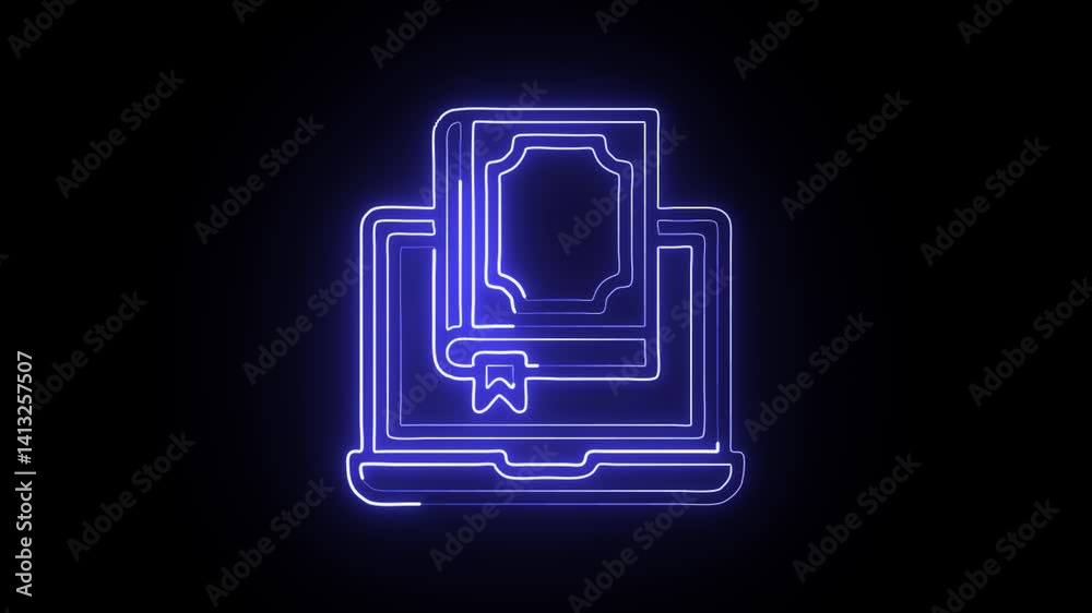glowing neon library icon isolated, black background, HD video motion graphic animation glowing neon library icon isolated, black background, HD video motion graphic animation