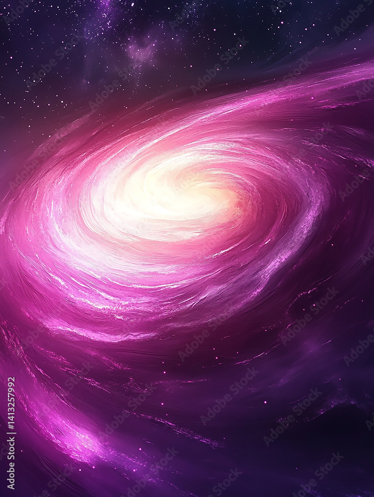 Obraz premium a stunning wallpaper illustration of a vast galaxy and deep cosmos, swirling in vivid colors like pink, magenta, and purple, bright stars scattered across a deep space background,