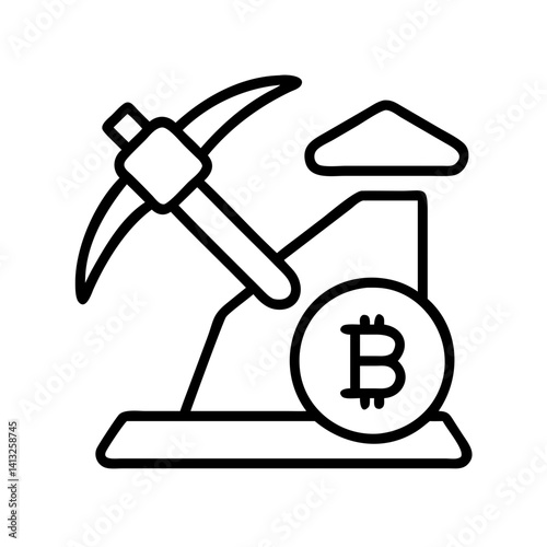 Bitcoin mining pickaxe cryptocurrency blockchain finance technology digital currency concept vector