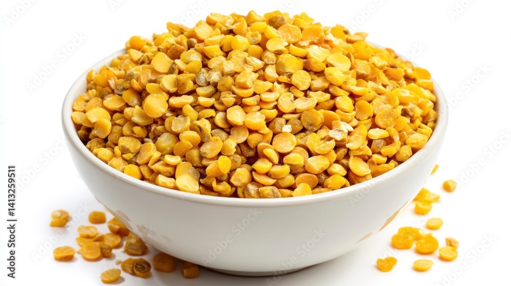 Split Peas in White Bowl on White Background Split Peas in White Bowl on White Background