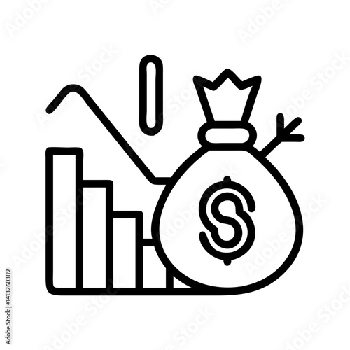 Financial loss decrease chart money bag investment risk recession economic downturn market crash