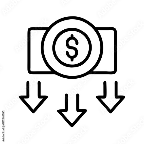 Money flow financial loss investment cash outflow dollar sign finance decrease icon vector graphic