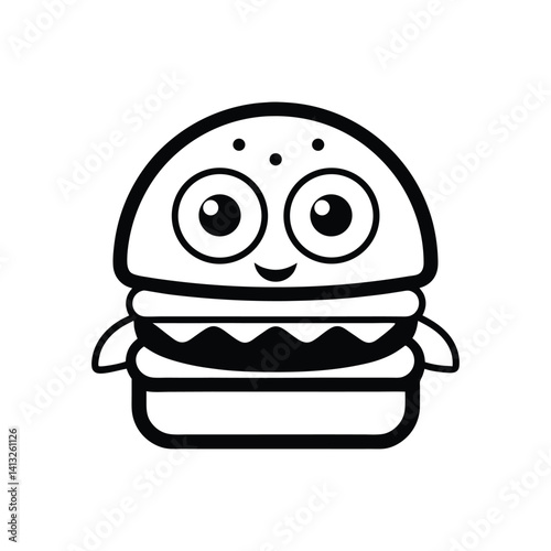 a black outline cartoonish burger vector illustration .eps