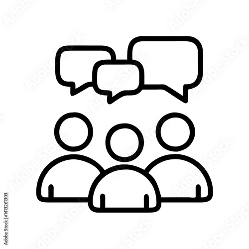 Group discussion vector illustration of people talking and sharing ideas in speech bubbles design