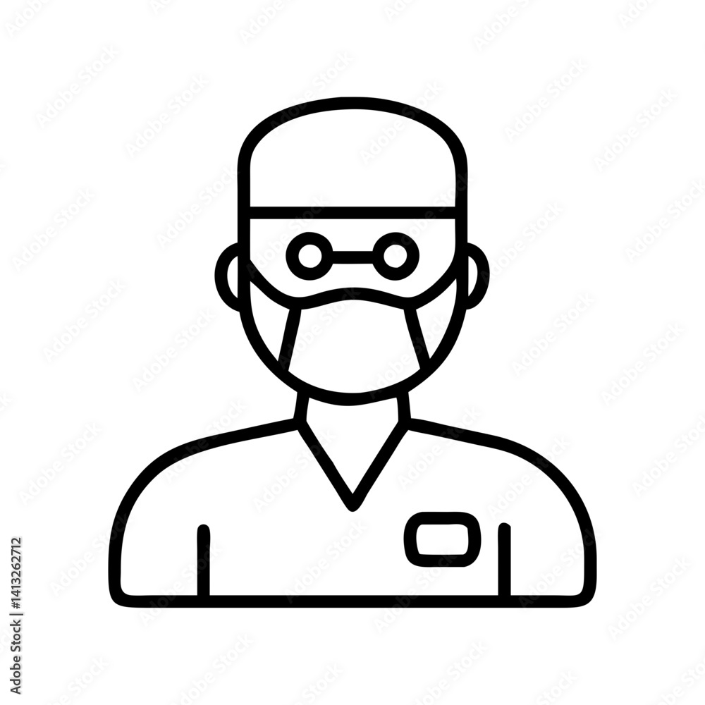 Surgeon doctor wearing mask and glasses vector icon illustration healthcare professional outline 90 Surgeon doctor wearing mask and glasses vector icon illustration healthcare professional outline 90