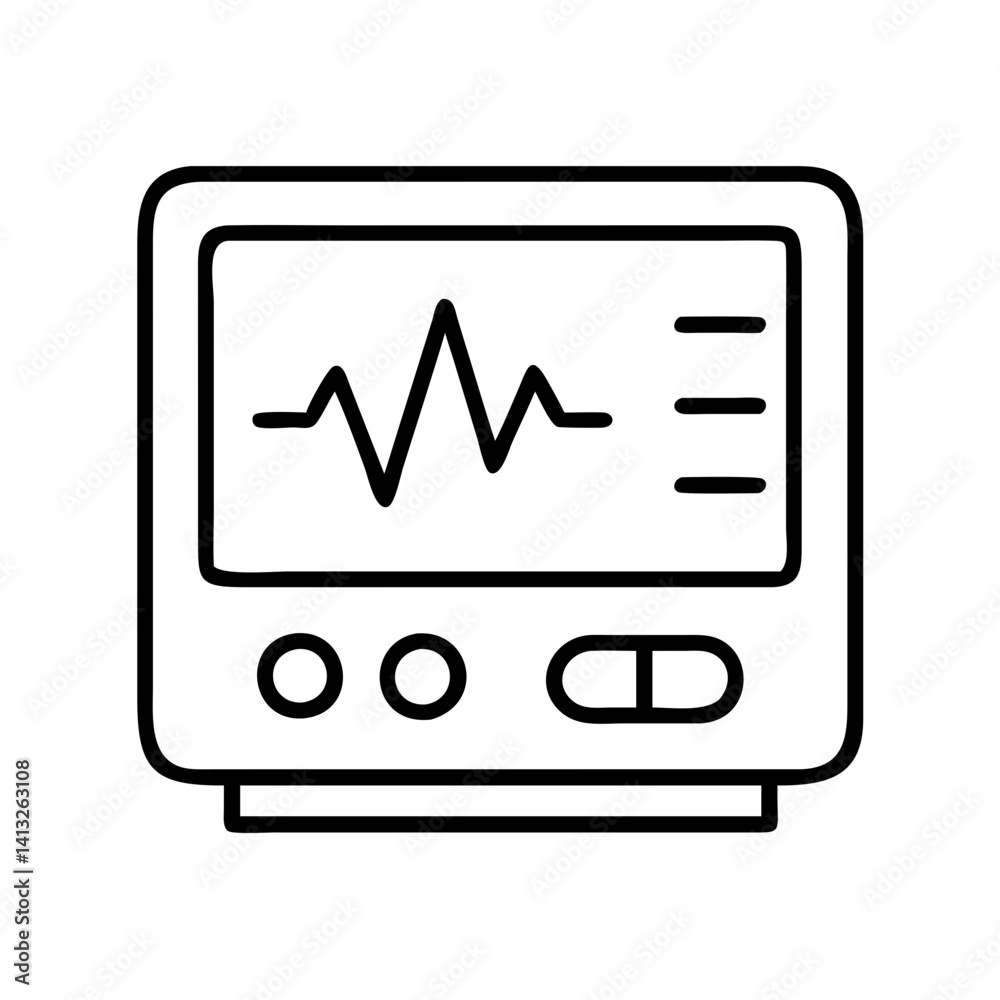 Outline medical monitor showing ekg heart rate vital signs monitoring equipment display vector icon Outline medical monitor showing ekg heart rate vital signs monitoring equipment display vector icon
