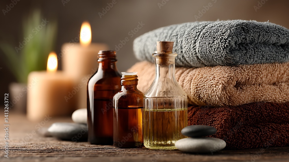 Spa essentials on wooden surface Spa essentials on wooden surface