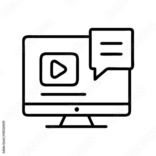 Video marketing tutorial on computer screen with speech bubble for online education and courses