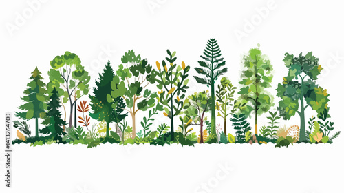 Flourishing Forests: A Vibrant Reforestation Illustration art idea flora trees green woods vivid    