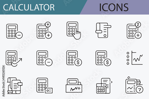 Comprehensive Set of Calculator Icons for Digital Finance Solutions