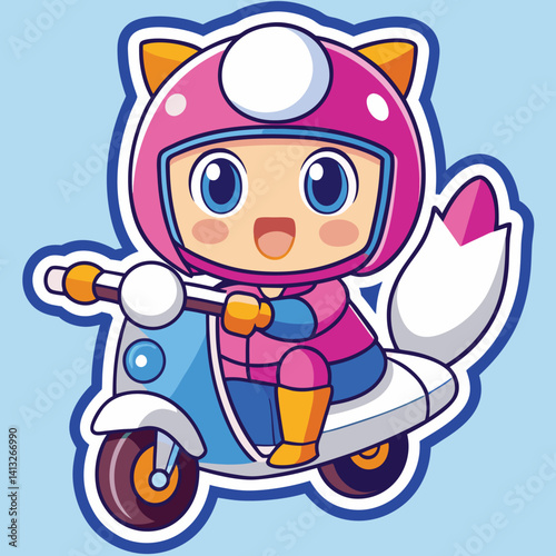 Cute cartoon character riding a scooter