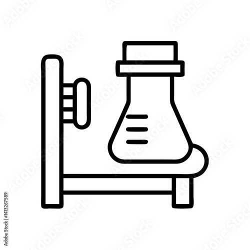 Science lab equipment outline: conical flask on stand for chemistry and medical research use case