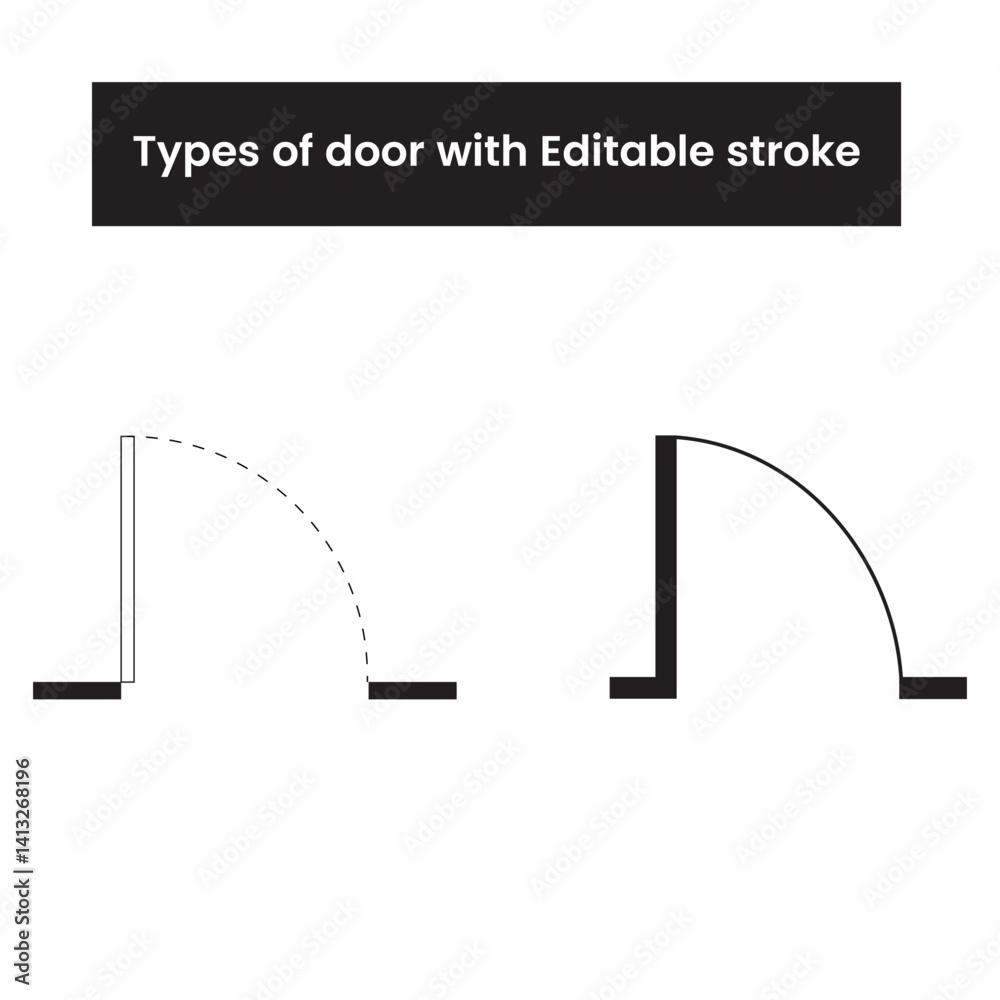 door plan icon set, vector, editable stroke