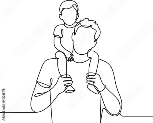 Father holding child Line art vector illustration isolated On Transparent  Background , fathers day line art vector