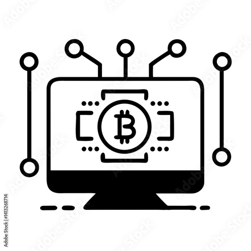 Digital asset icon representing Bitcoin on a computer screen  