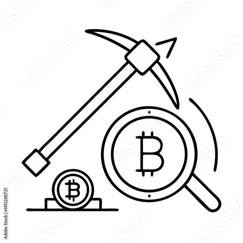 Bitcoin mining concept with tools and symbols in simple style  