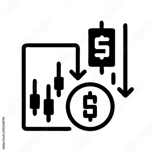 Financial Trading Icon Representing Market Trends and Currency  