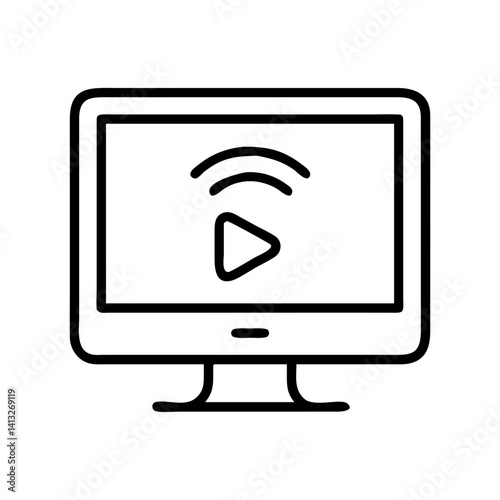 Online streaming video play on computer screen icon media player broadcast internet pc display device