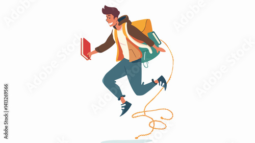 Student Races Against Time, Book in Hand, Dynamic Rope Run, Education Concept man goal rush speed   