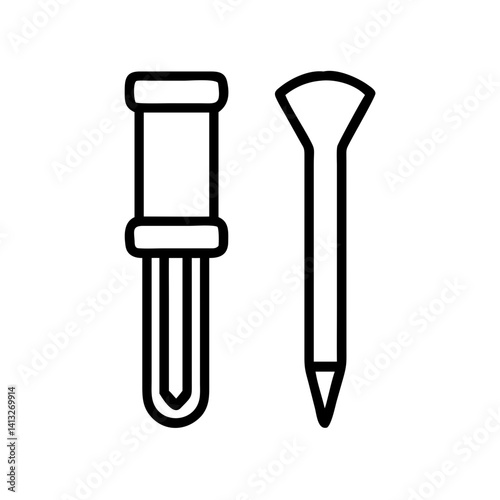 Golf tee and divot repair tool vector icon illustration for golf course equipment and sport game