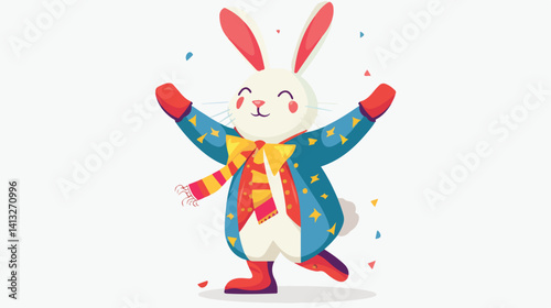 Adorable Circus Bunny Flat Icon: Cute, Funny, Cartoon Animal Performer kid pet show baby image happy