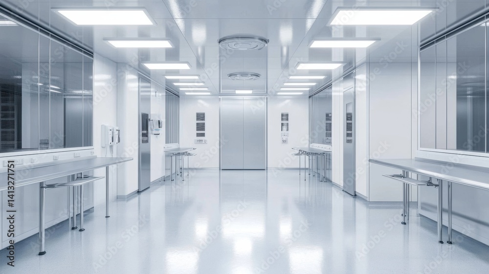 Modern sterile laboratory interior with clean design and lighting Modern sterile laboratory interior with clean design and lighting