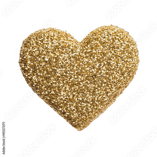 Heart with gold glitter on white or transparent background. Perfect for romantic themes, holidays or creative projects.