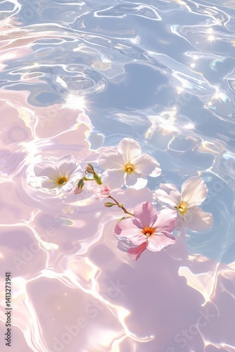 A bunch of white flowers floating on top of a body of water