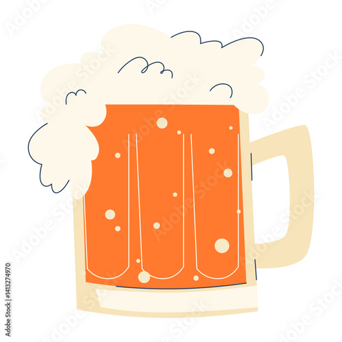 Single glass of beer with foam in flat vector style. Perfect for bar menus, Oktoberfest design, celebration graphics, beverage ads or party concepts