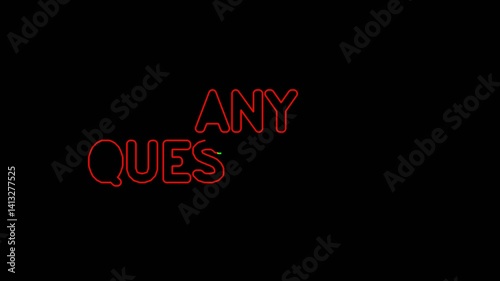 phrase ANY QUESTIONS displayed in the color red perfectly suited for use as the concluding slide in any type of presentation to encourage audience interaction