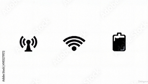 Pixel art mobile status icons: signal, Wi-Fi, battery, retro aesthetic