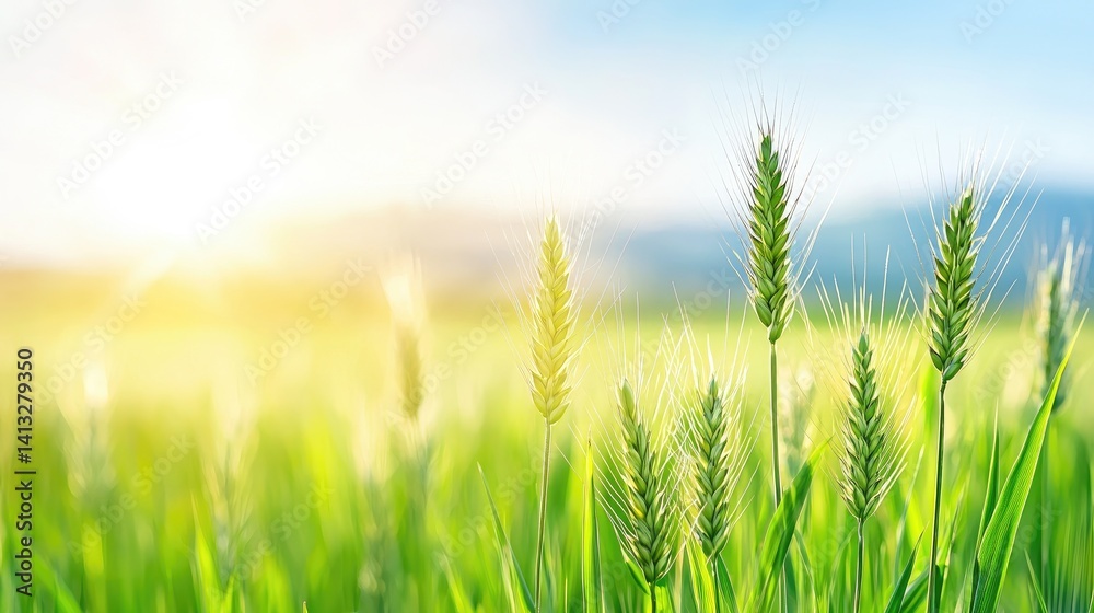 Vibrant green wheat field under sunny sky nature scene agriculture healthy living Vibrant green wheat field under sunny sky nature scene agriculture healthy living