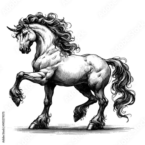 Majestic horse prancing gracefully in artistic monochrome style  